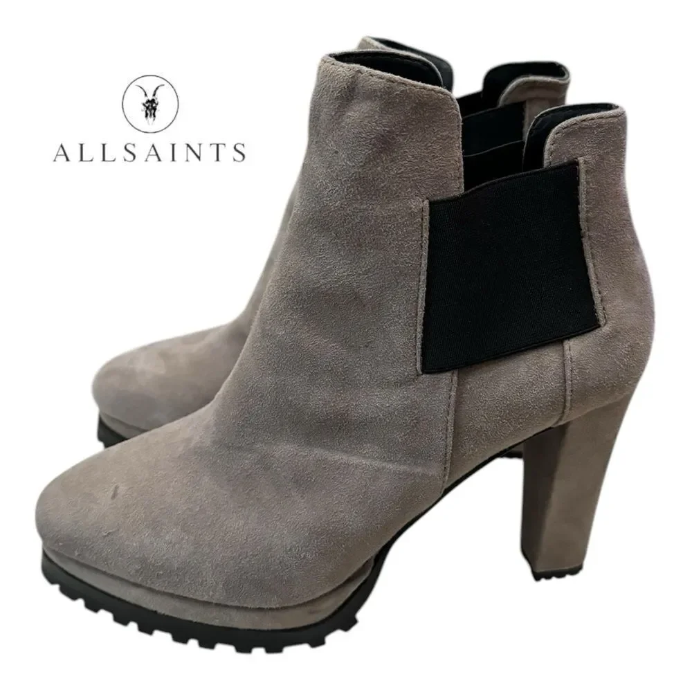 All Saints Sarris Suede Leather Women's Heeled Platform Ankle Boots Booties 9 39